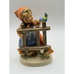 Goebel Hummel Signs of Spring Figurine 203/I Girl with Bird Fence W Germany TMK5